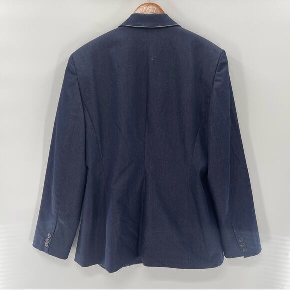 Oscar de la Renta Single Button Denim Colored Blazer With White Stitching 14 - Picture 4 of 8